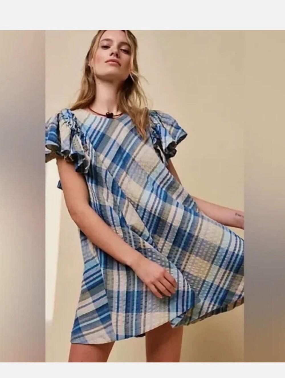 NWT Free People Yara Plaid Mini Dress (XS Oversized)